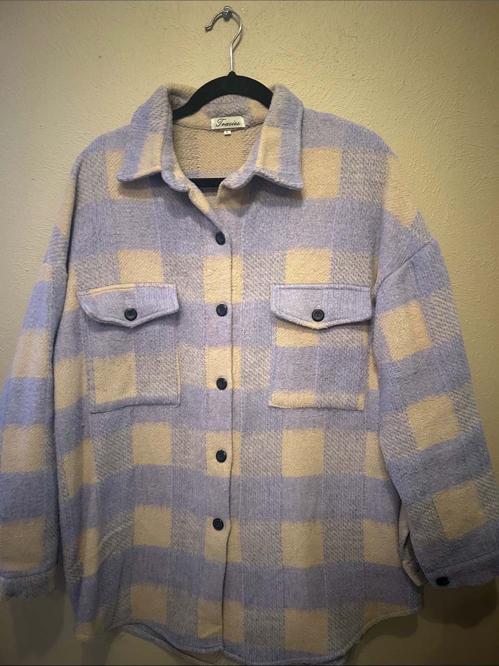 Lavender and Cream Plaid Button-Up Shacket